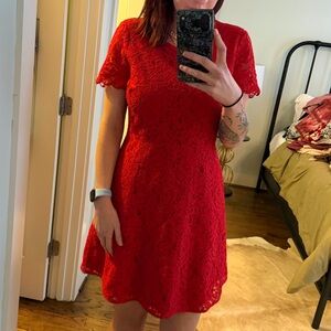 J Crew red lace dress size 6